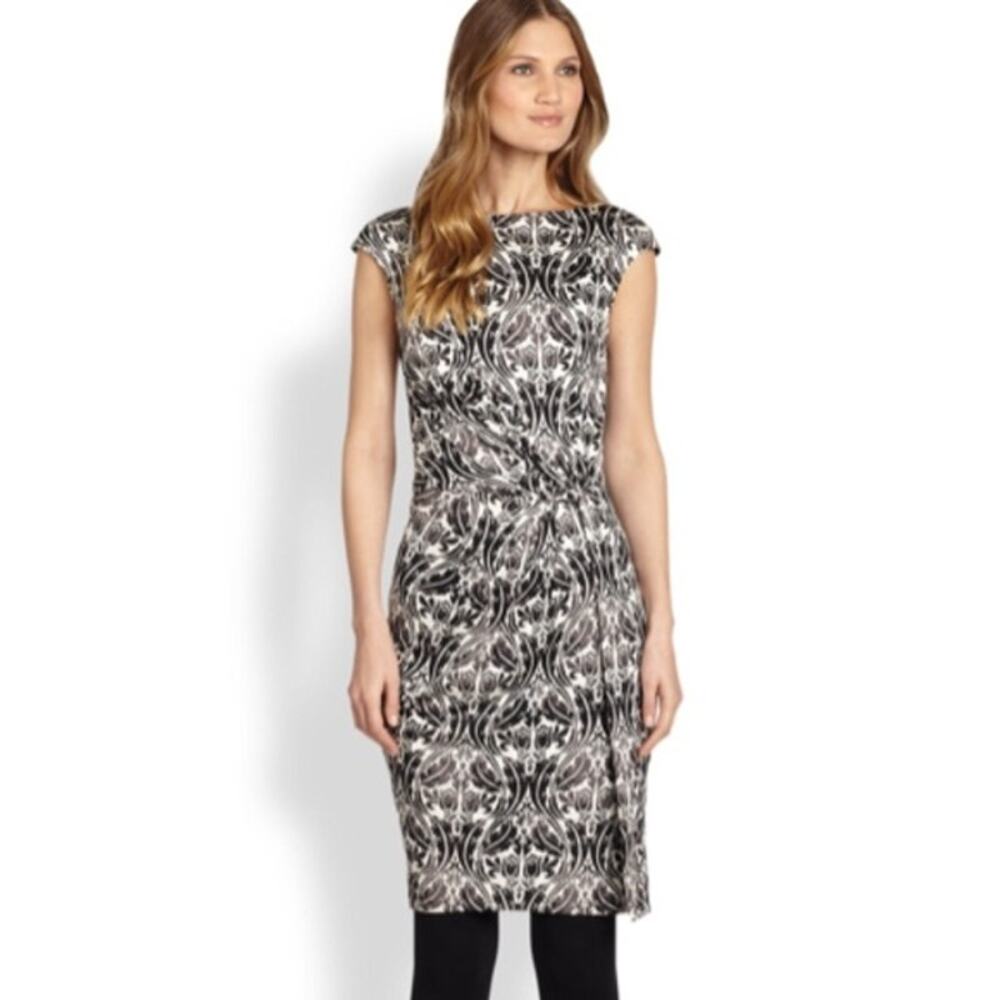 Tory Burch‎ Odila Cream Brown Printed 100% Silk Dress Women's Size Small S